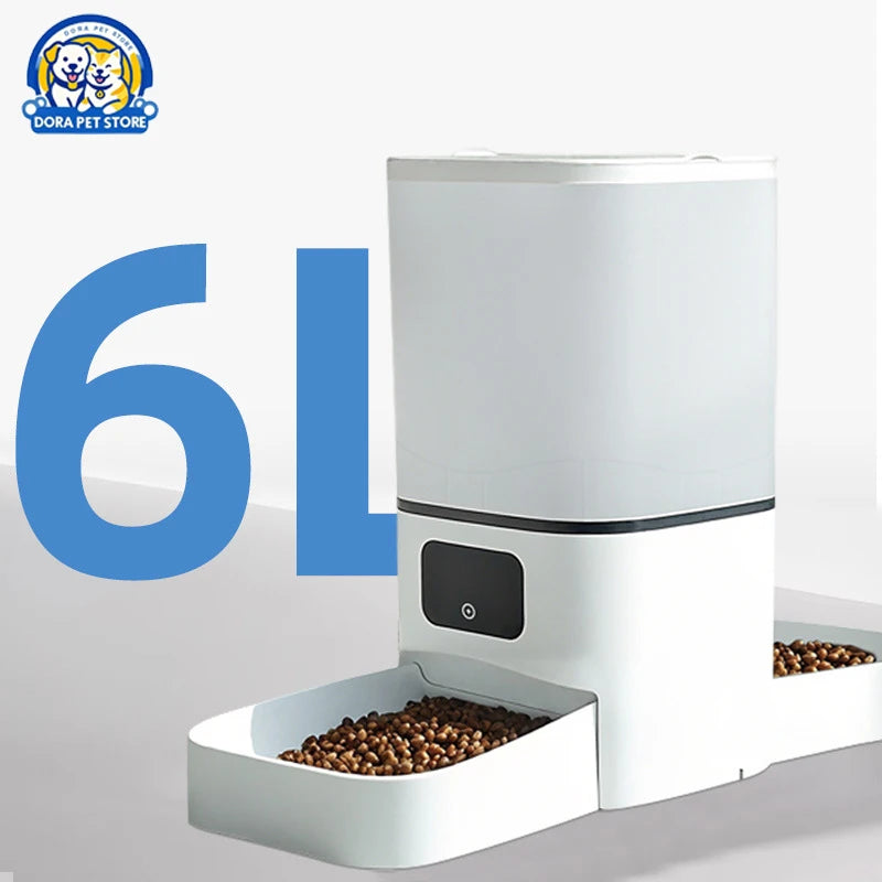 New 6L automatic pet feeder with adjustable camera and cat food intelligent back-to-back feeding machine