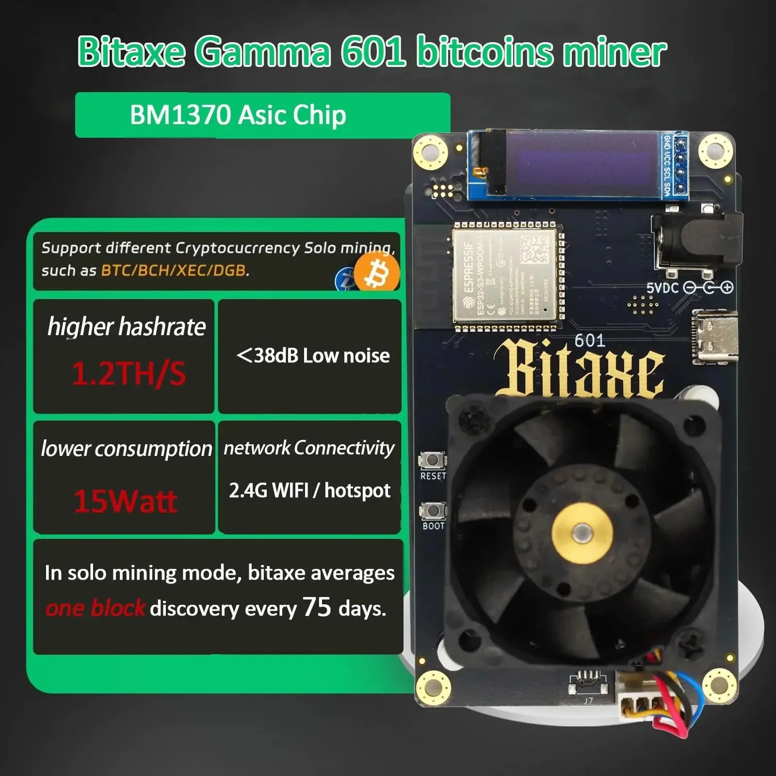 Bitaxe Gamma 601 Solo Bitcoins Miner 1.2TH/s Crypto Miners BM1370 Asic Chip BTC Asik Bitcoins Mining Machine asics kayano - Daisan Mart