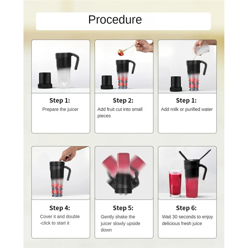 SOFT-Portable Personal Blender For Shakes And Smoothies Blender With 6 Blades USB Rechargeable Handle And Straw Lid Blender