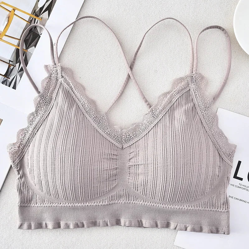Sexy Seamless Crossover Lace Backless Bra For Girls Stylish Sports Crop Top Underwear For Comfortable Layering