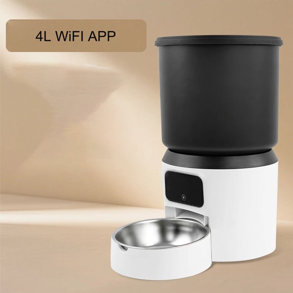 4L Automatic Cat Feeder - Timed pet feeder for cats and dogs, with dry food dispenser, desiccant bag, WIFI control, video remote