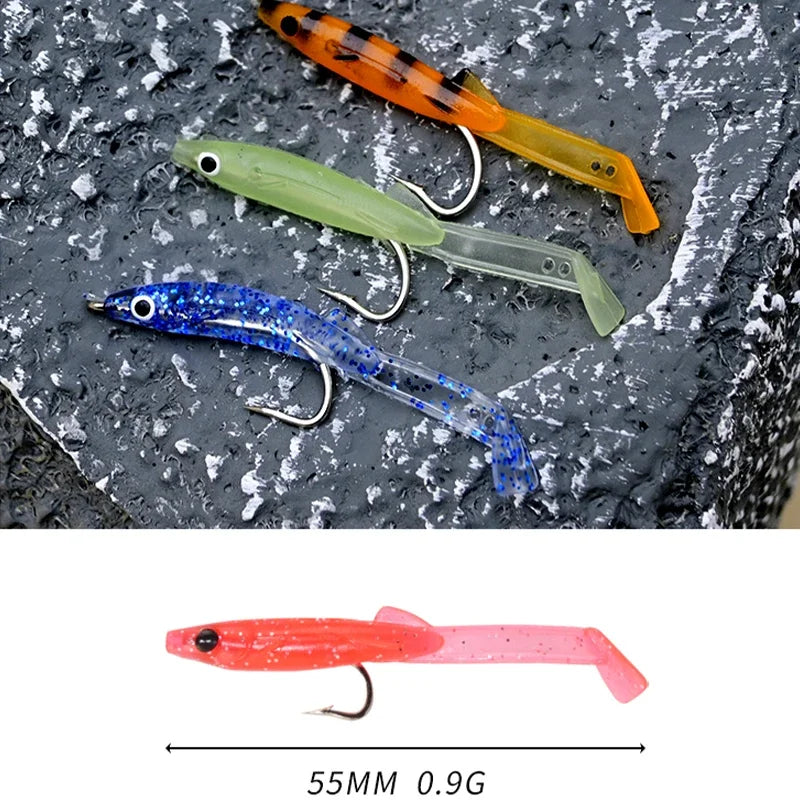Afishlure Pesca Eel Soft Fishing Lure Glow Soft Bait with Hook Sea Fishing Tackle Raglou Fishing Lure 3pcs 55mm