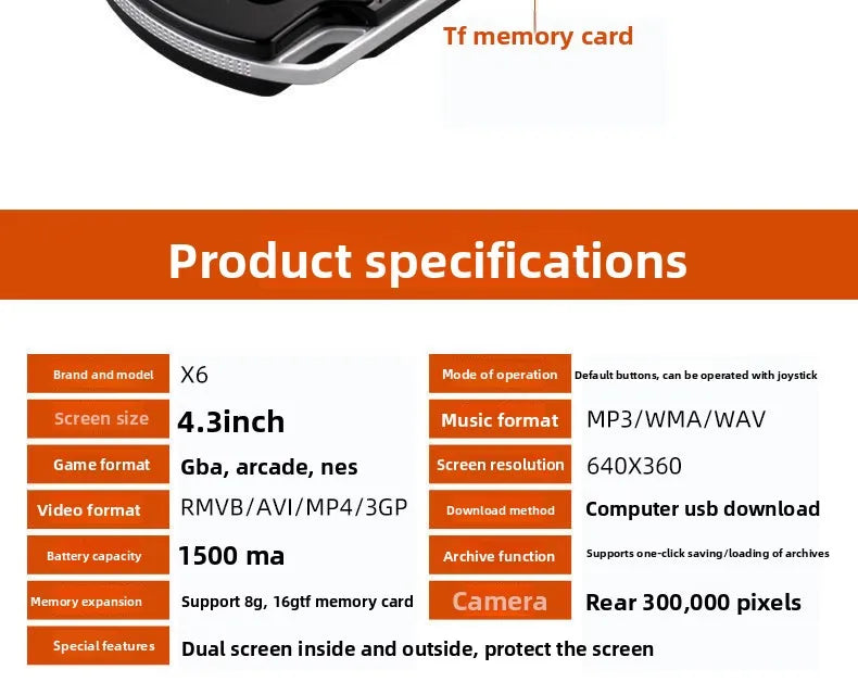Máy chơi game X6 Pro - Màn 4.3, 8GB, Hỗ trợ GBA - Daisan Mart