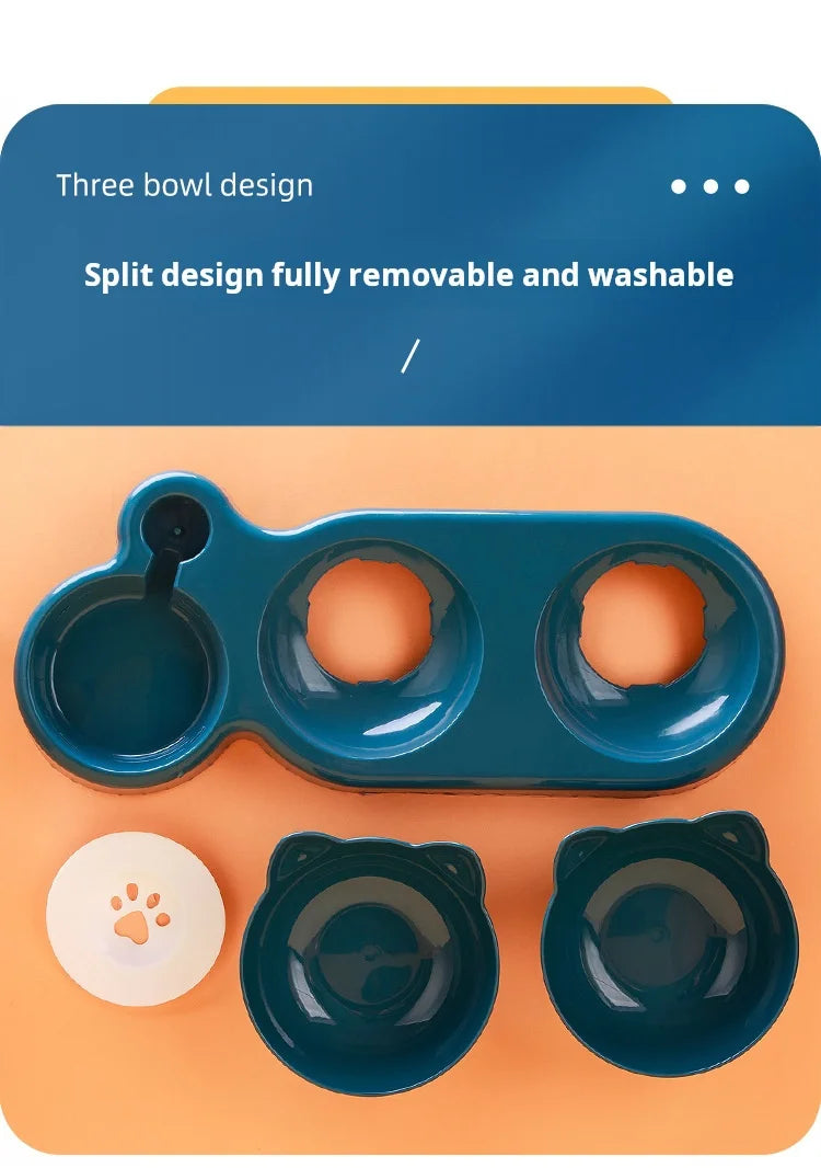 Pet Bowls With Water Feeder, 3 In 1 Ear Design Tilted Cat Water And Food Bowl Set With Gravity Water Bottle For Neck Protection - Daisan Mart