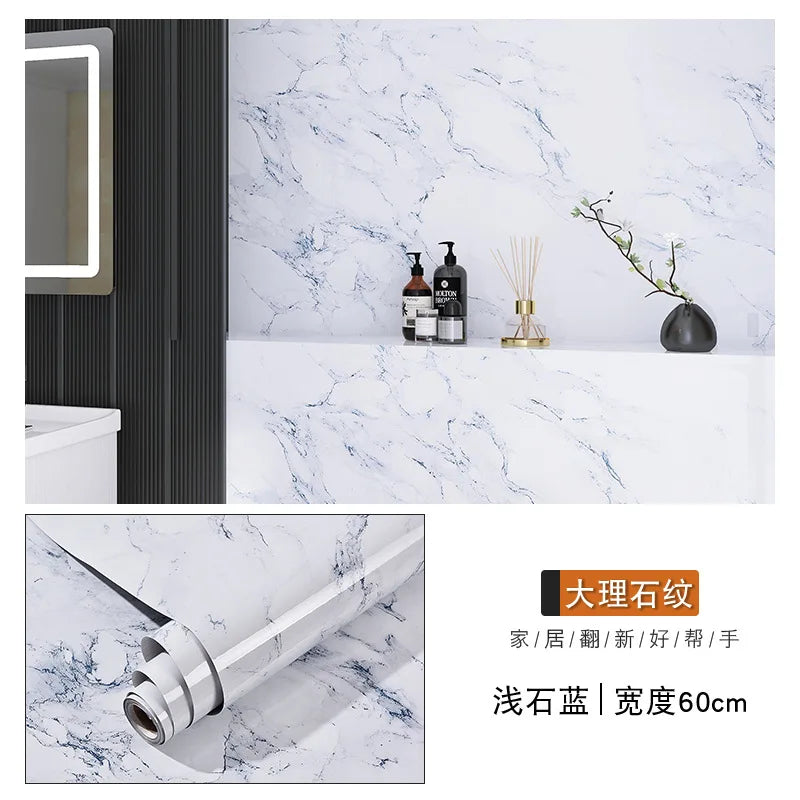 60cm Marble Vinyl Film Self Adhesive Wallpaper Bathroom Kitchen Cupboard Countertops Contact Paper PVC Waterproof Wall Stickers