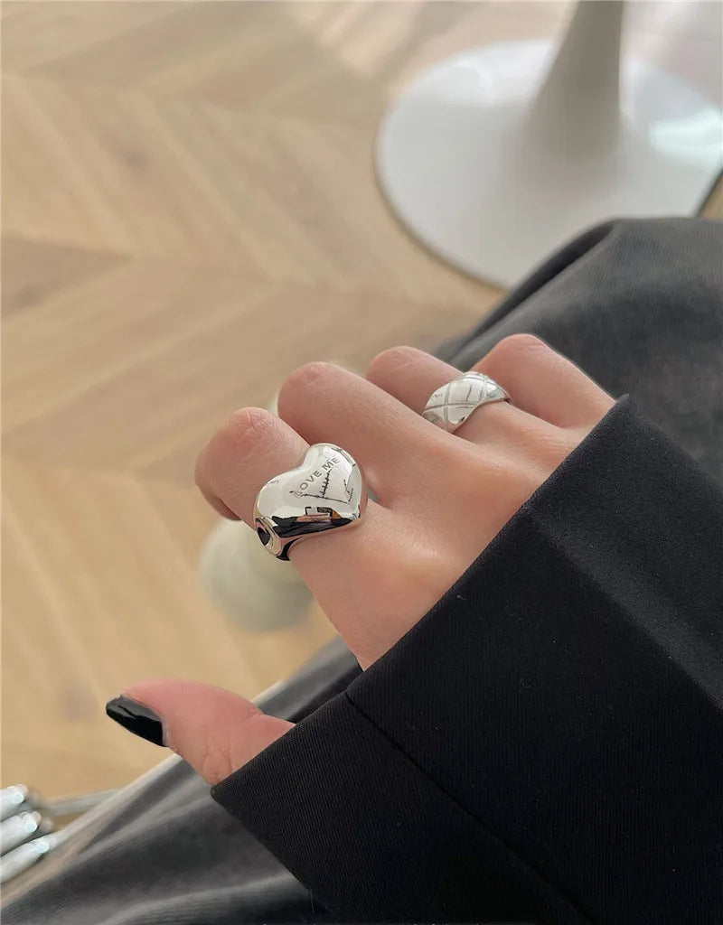 Creative Silver Heart Rings For Feminine Couples
