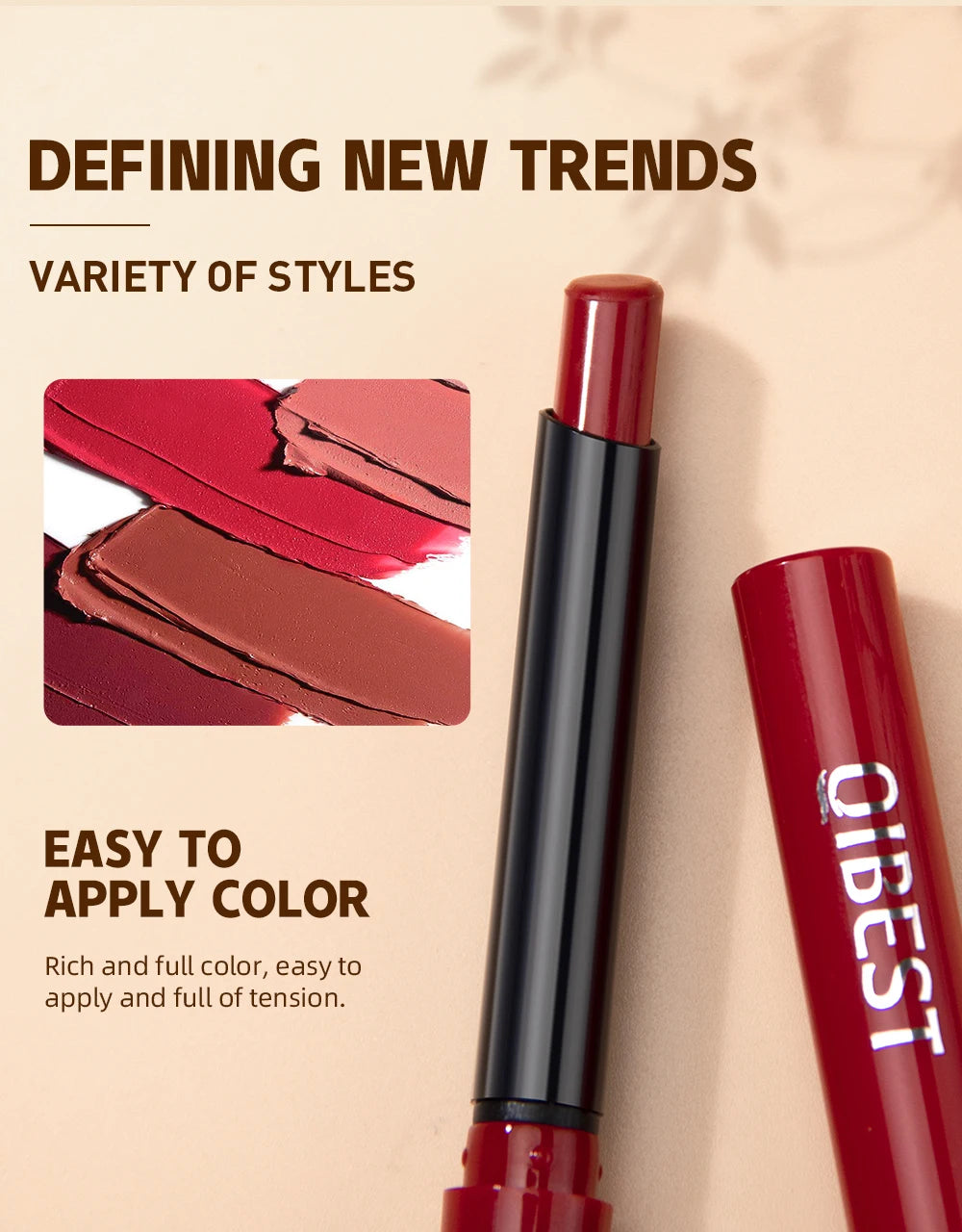 Bút Son Lì QIBEST 12 Màu Dưỡng Ẩm Lâu Trôi