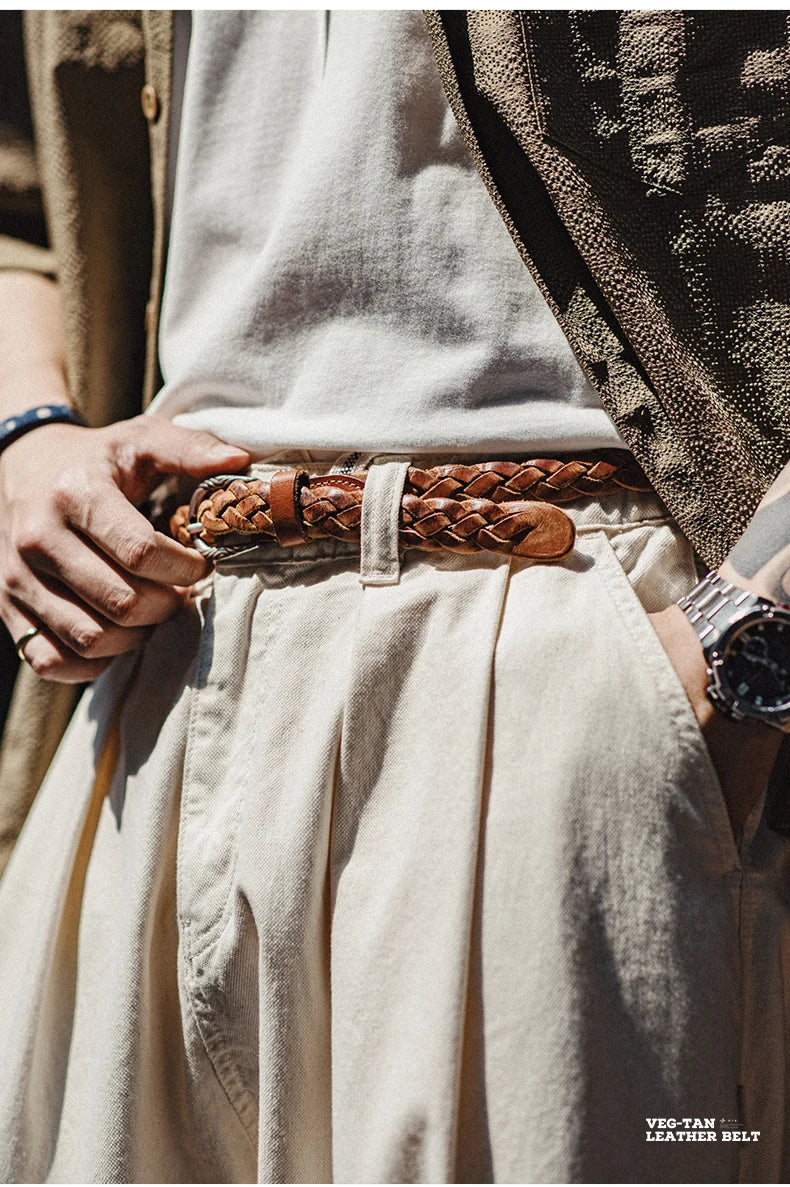 Thắt lưng da bò 2 lớp Vintage nam nâu Maden