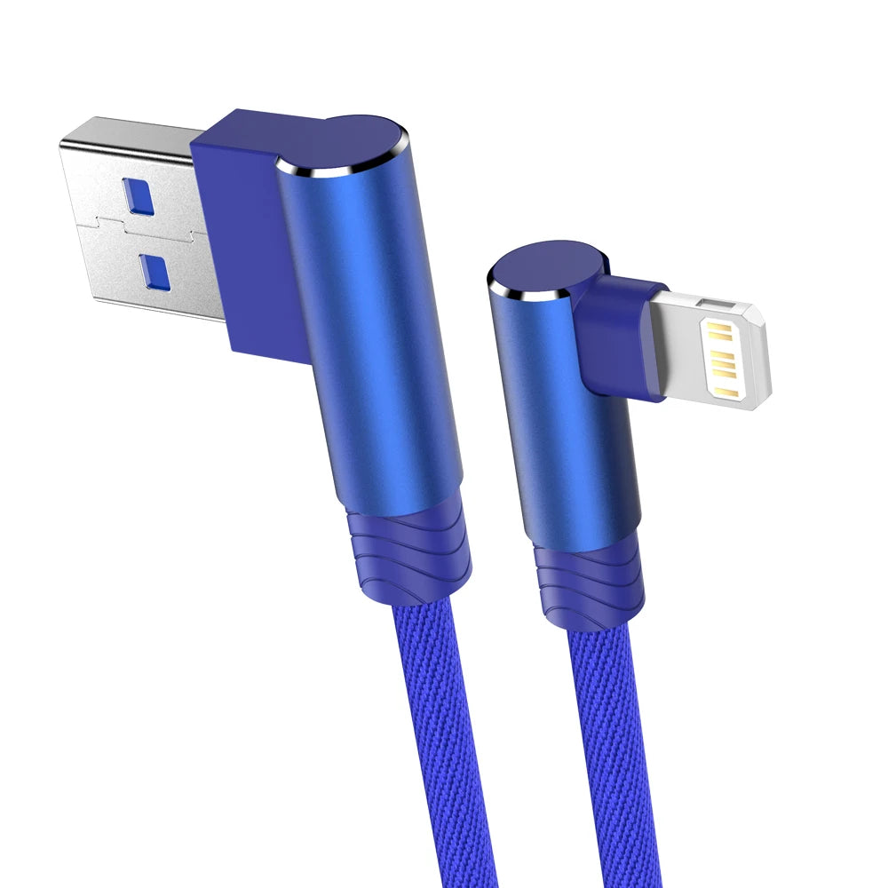 90 Degree Angle Fast Charging Cable 1/2/3m Length For iPhone/iPad