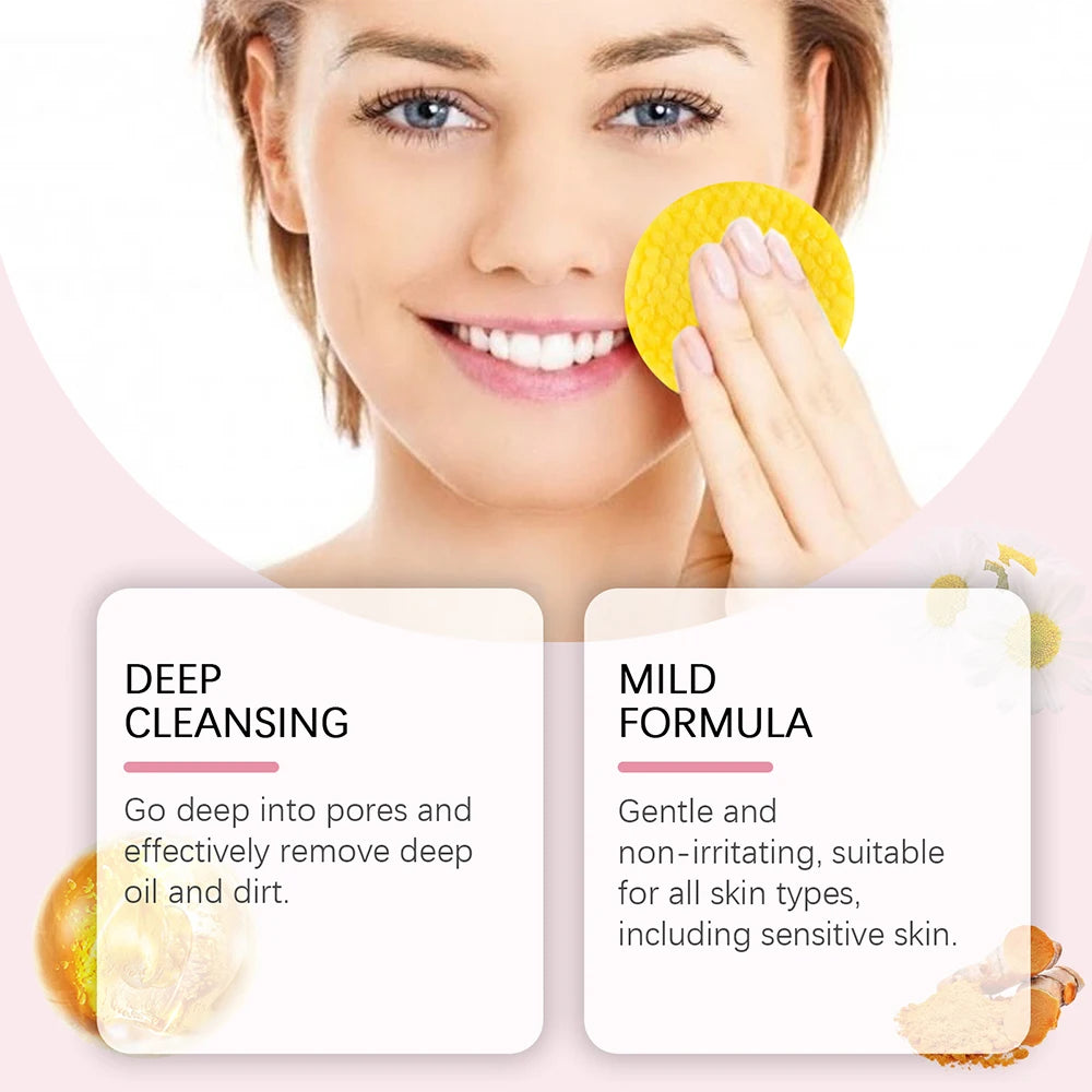 Turmeric Face Cleanser + Turmeric Kojic Acid Facial Exfoliating Cleansing Pads Reduce Dark Spots Skin Brightening Face Care Set