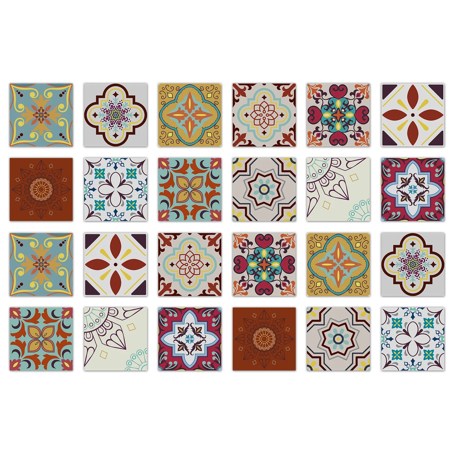 24pcs Of Exquisite Colorful Tile Stickers European Style Wall Stickers Pvc Waterproof Bathroom Kitchen Self-Adhesive Wallpaper