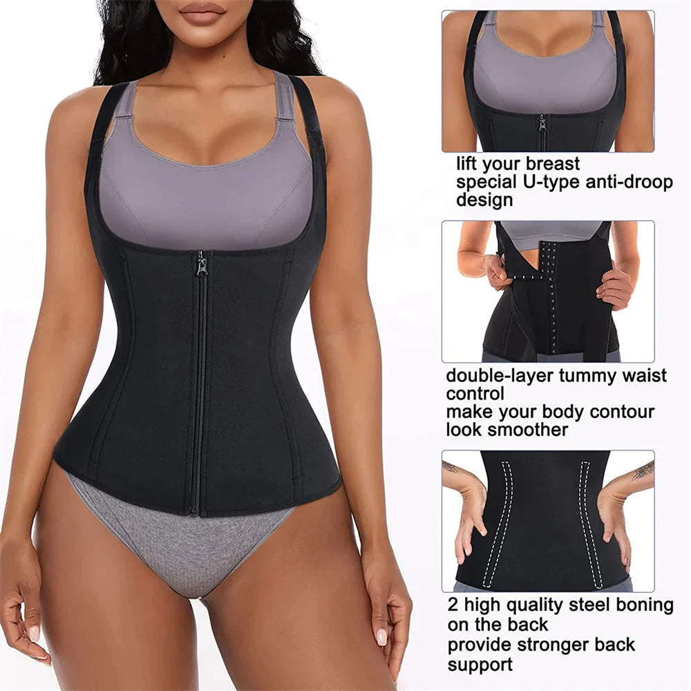 Waist Trainer Tank Top For Women Zipper Body Shaper Tummy Control Sleeveless Top, Women's Activewear Body Shaping Underwear - Daisan Mart