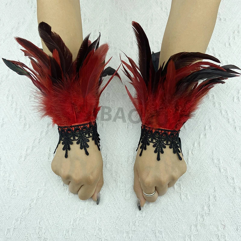 Natural Feather Sleeve Cuffs Gloves Party Cosplay Lace Wrist Cuffs Fur Sleeve Furry Accessories Carnival Stage Show Costume - Daisan Mart