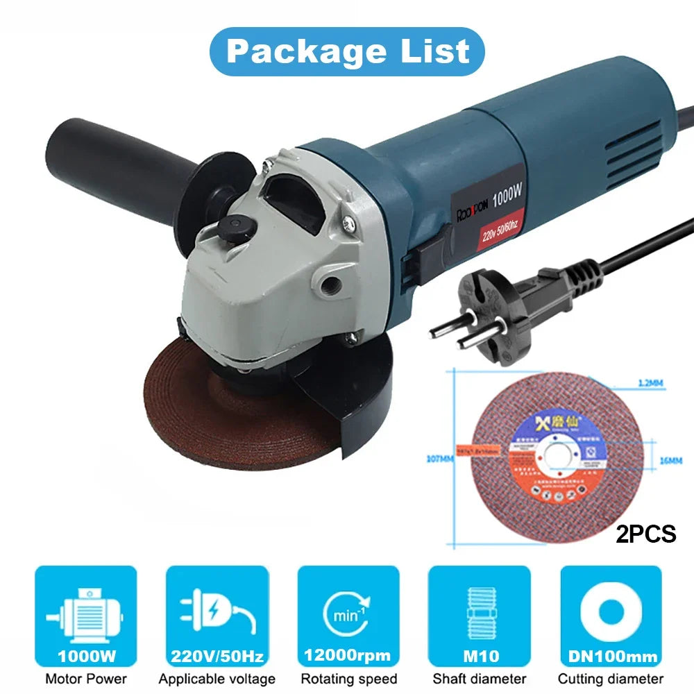 220V 1000W Electric Angle Grinder 100mm 125mm Corded Grinding Machine 6 Speeds Electric Grinding Cutting Polishing Power Tool