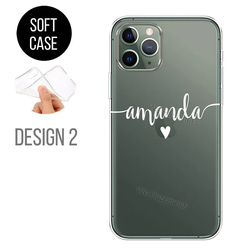Personalised Phone case hearts custom name initials phone TPU cover For iPhone 15 13 11 12 14 Pro Max mini Plus 7 8 X Xs max Xr - Daisan Mart