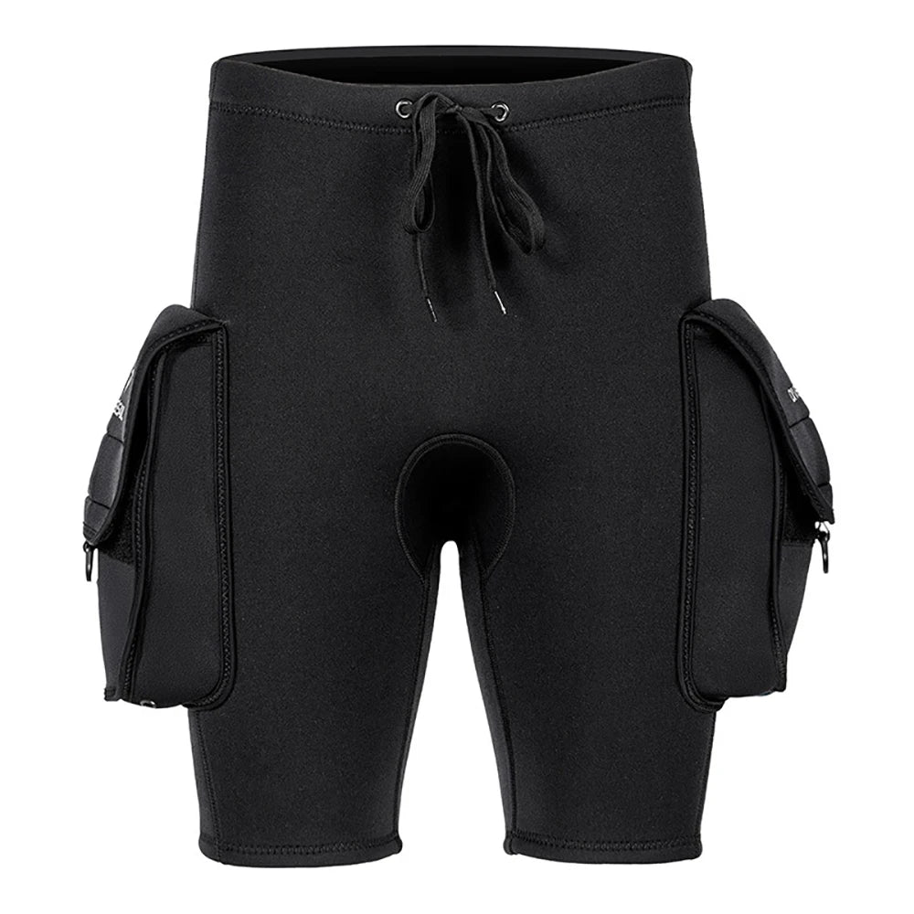 3mm Neoprene Wetsuit Tech Shorts Keep Warm Unisex Wetsuit Cargo Shorts D-Ring Buckle Leak Hole for Diving Equipment Accessories