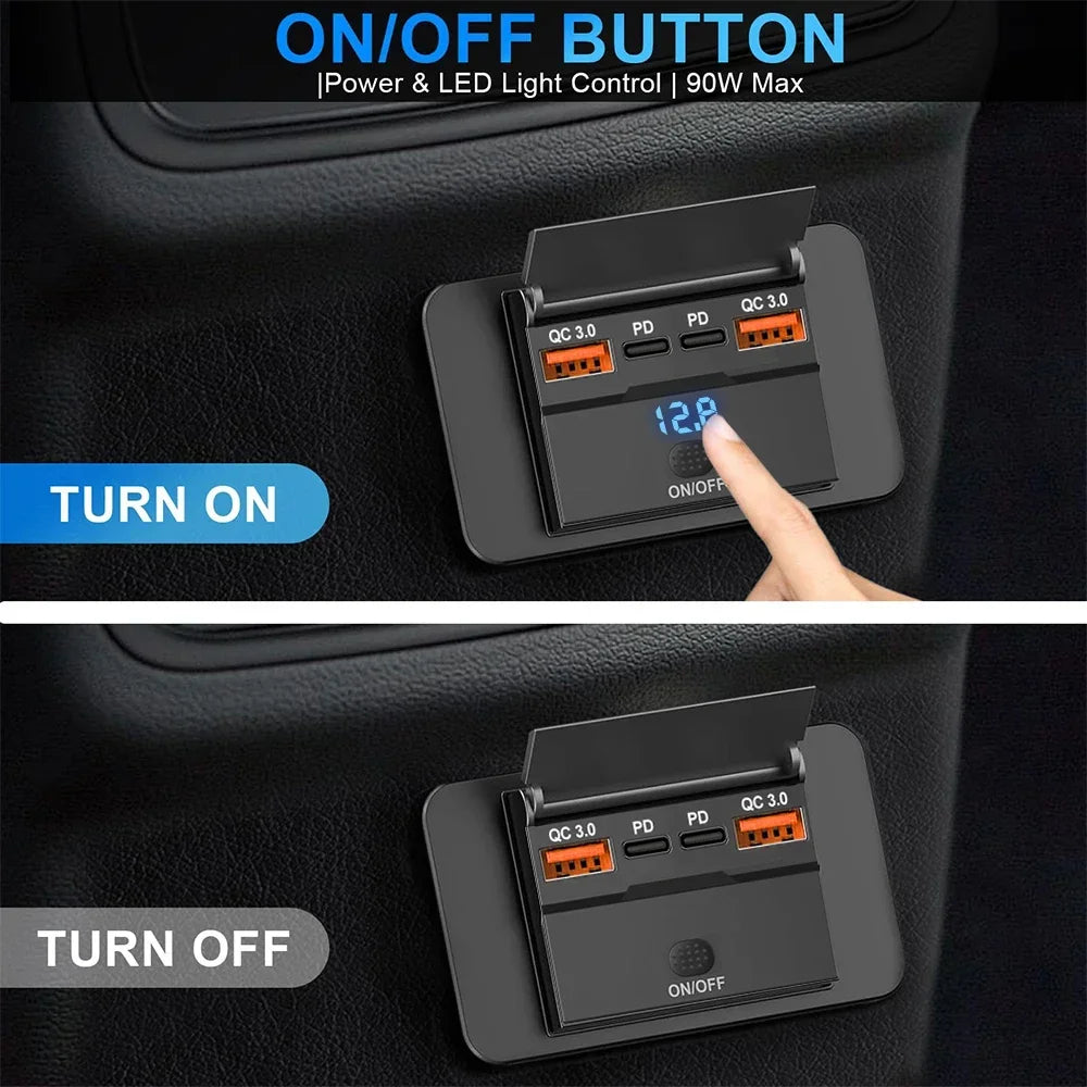 Car Charger Socket Adapter with Switch, 2-4-Ports Charging Splitter, Outlet for Bus, RV, ATV,Truck,Boat,Outlet,12V,24V, PD,QC3.0