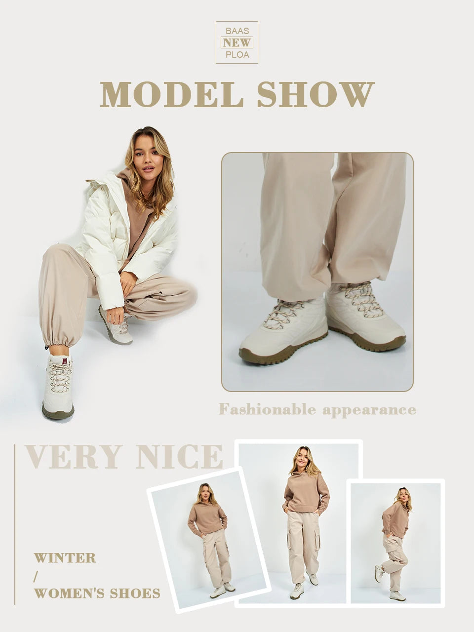 Giày Boot Nữ Baasploa Lót Lông Ấm Chống Trượt, Chống Nước