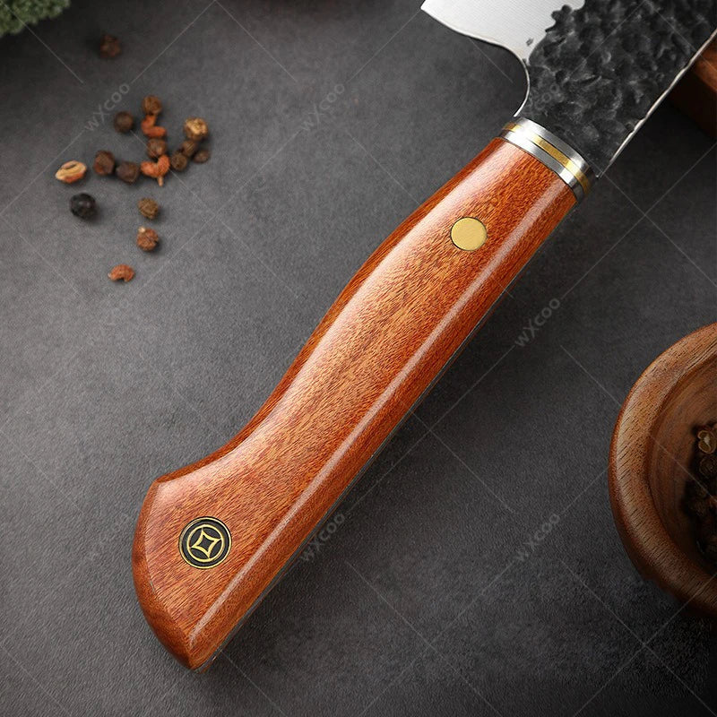 5CR15MOV Steel Chef Knife Set with Wooden Handle Forged Meat Cleaver Japanese Santoku Knife Kitchen Knife Storage Bag - Daisan Mart