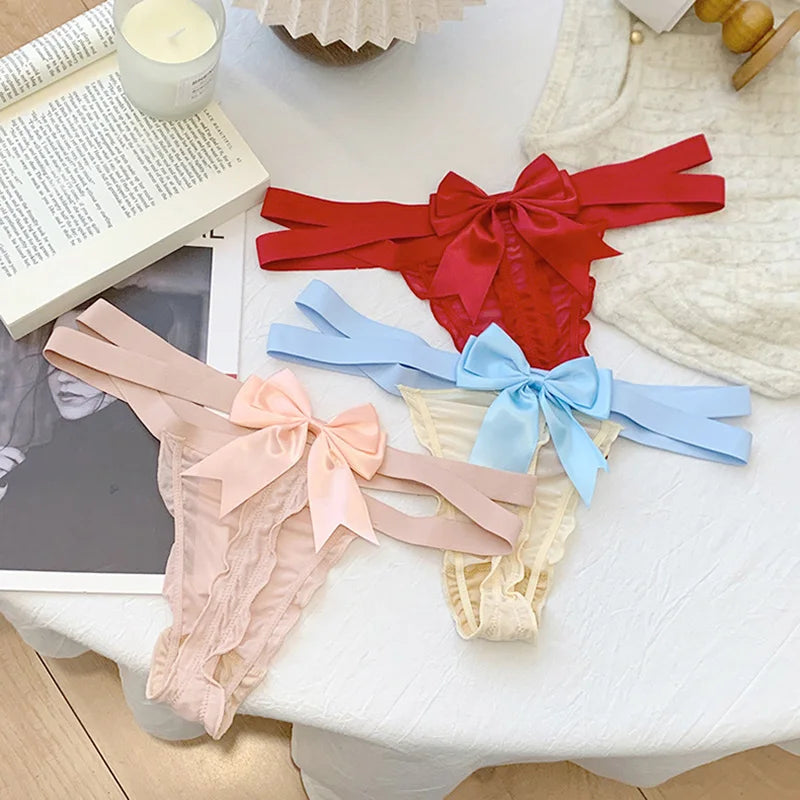 Lace Sexy Girls Briefs Women Panties Seamless Bowknot G String Thong Underwear Low Waist Female Adjustable Lingerie