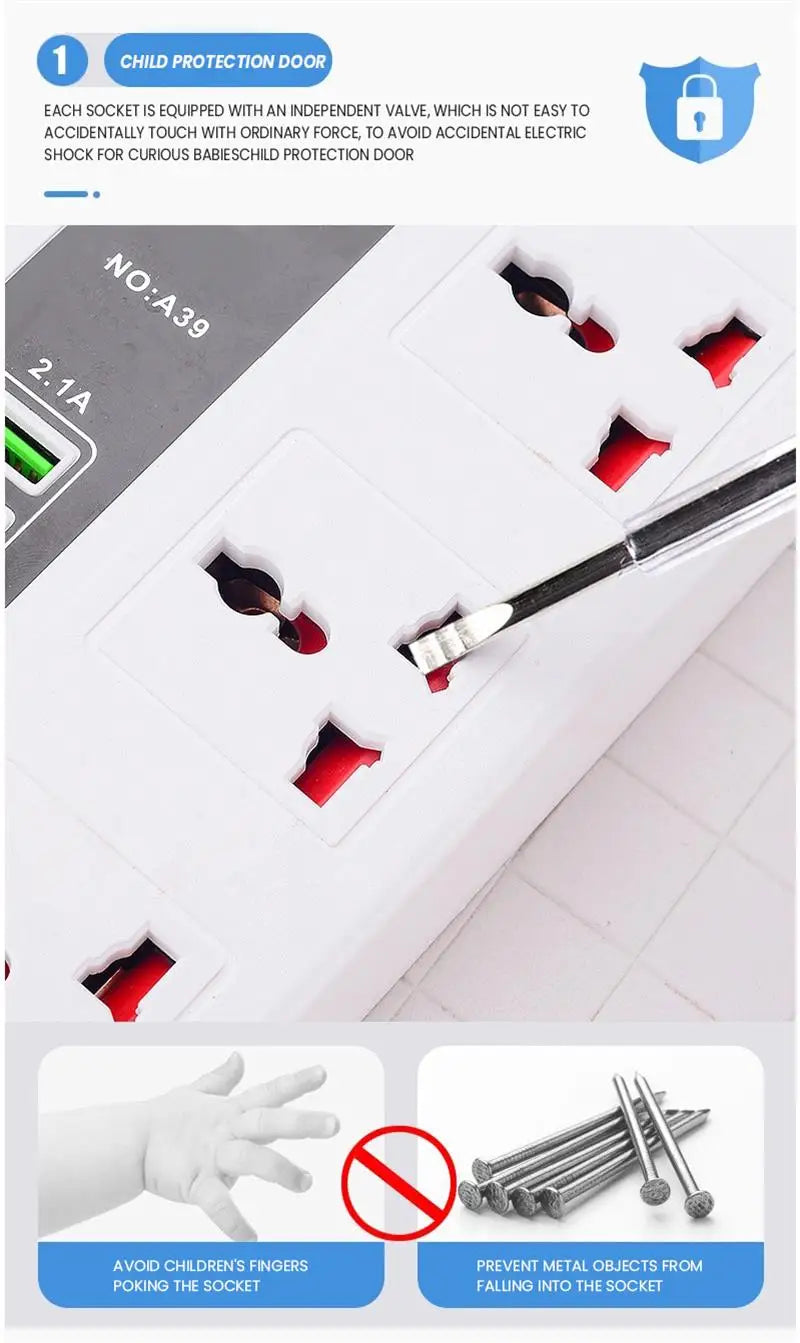 Smart Multi-function Socket Fast Charging USB Long