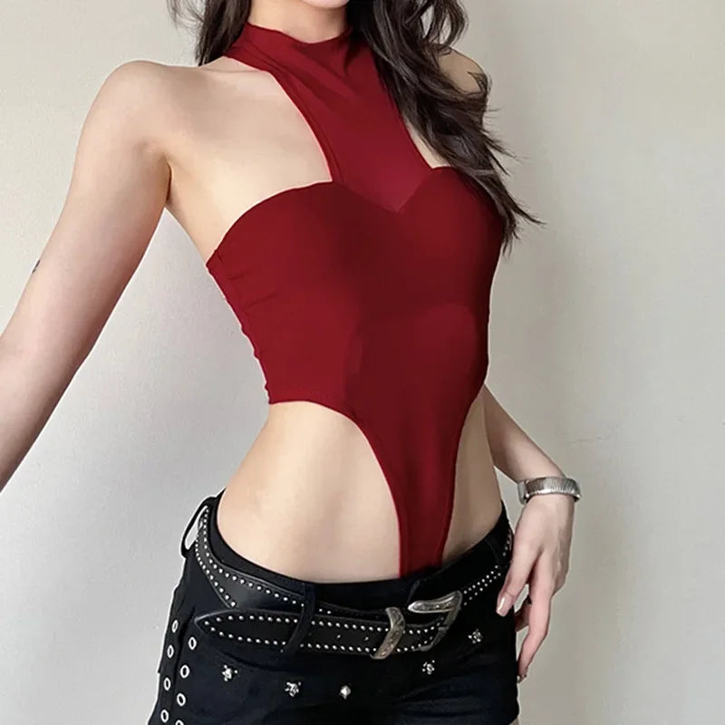 Bodysuit Đỏ Sexy Lưới Trong Suốt - Y2K Nữ Tính - Daisan Mart
