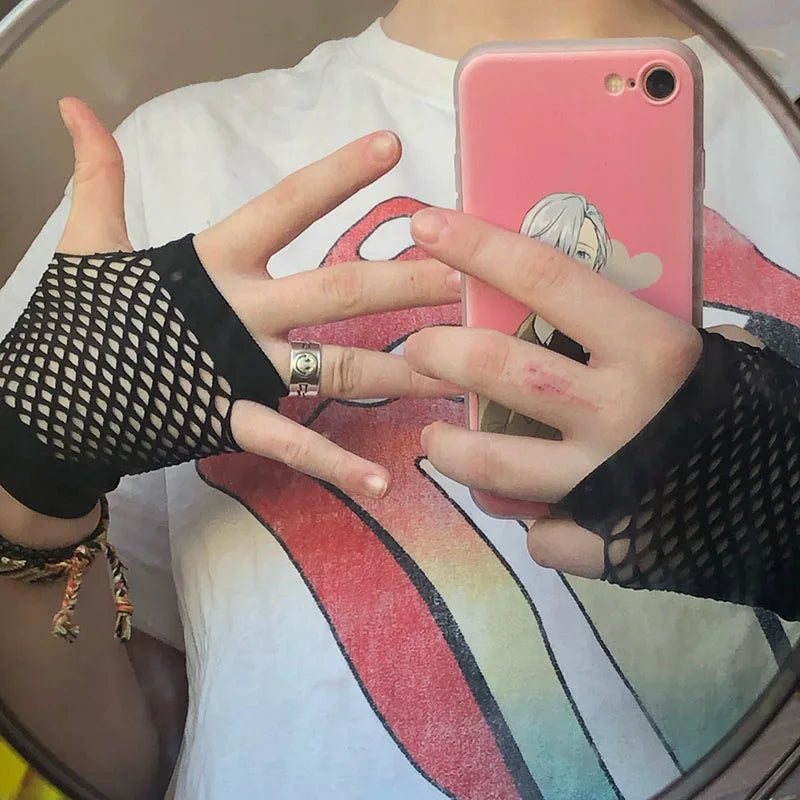 New Black Womens Short Fishnet Net Gloves Fingerless Mesh Gloves Punk Rock Fancy Night Club Party Sexy Beautiful Gloves - Daisan Mart
