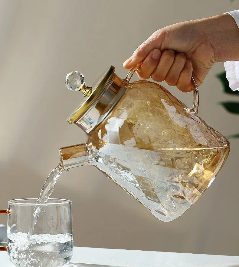 1/1.8L Tea Pot  High Borosilicate Glass Cold Water Kettle with Lid and Filter Amber Heat Resistant Tea Maker for Blooming Tea