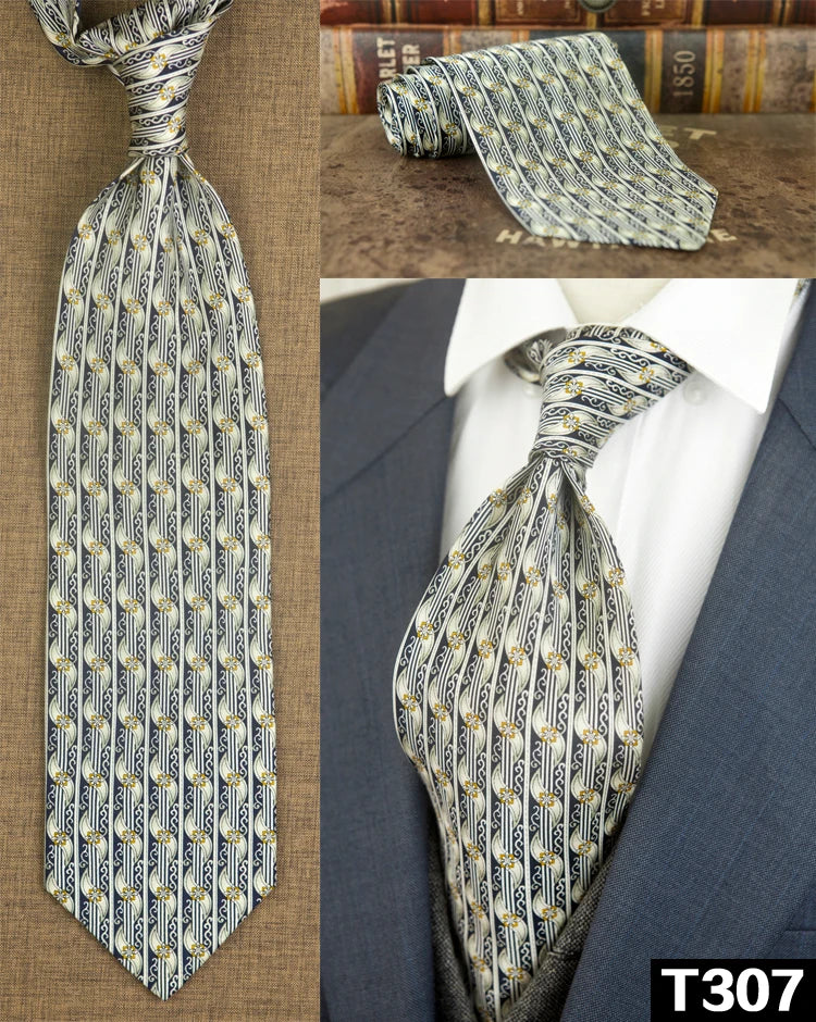 復古領帶，10厘米，100%真絲，抽象圖案