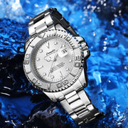 Men's automatic mechanical watch with exposed movement, water resistant, luminous