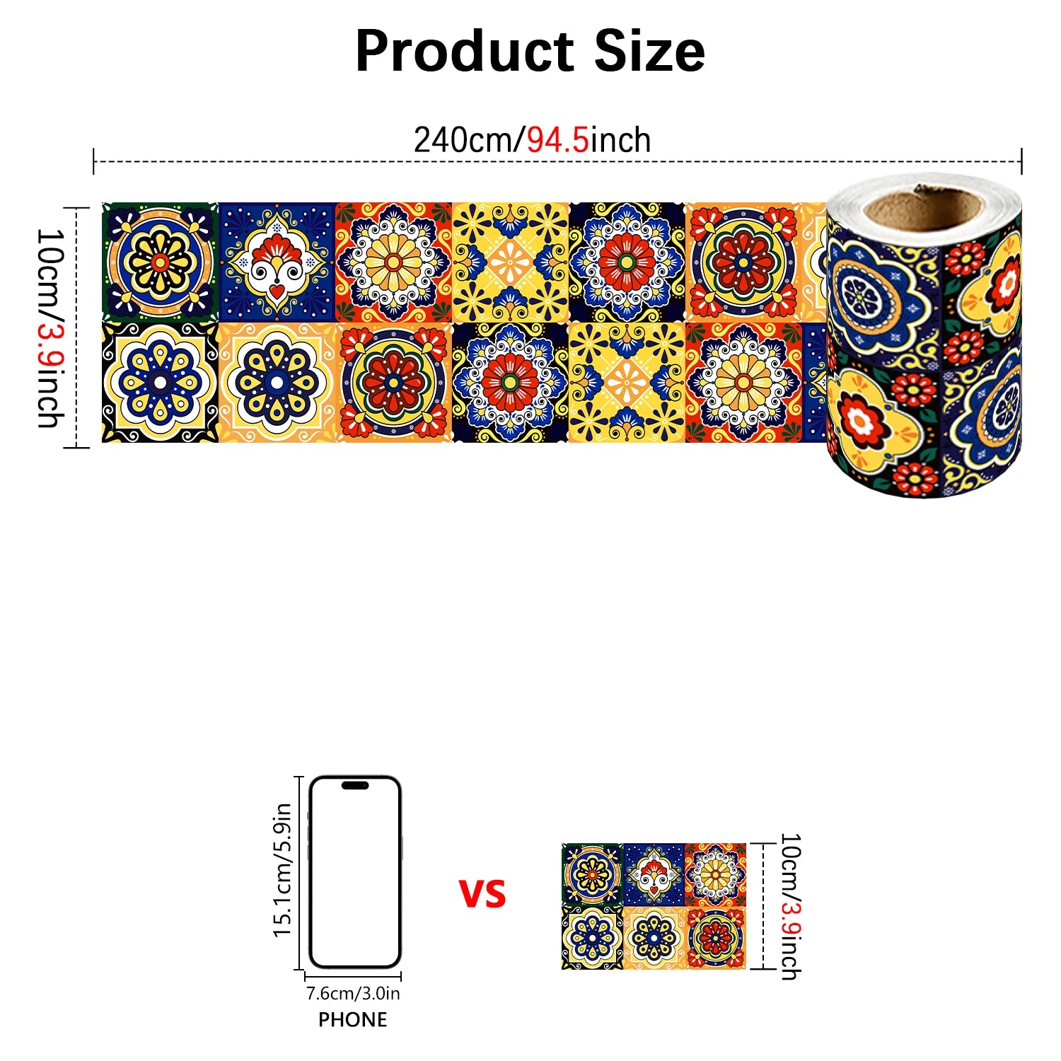 Colorful Mandala Pattern Ceramic Tile Wall Sticker Kitchen BackSplash Bathroom Waterproof Peel &amp; Stick Home Decor Art Wallpaper