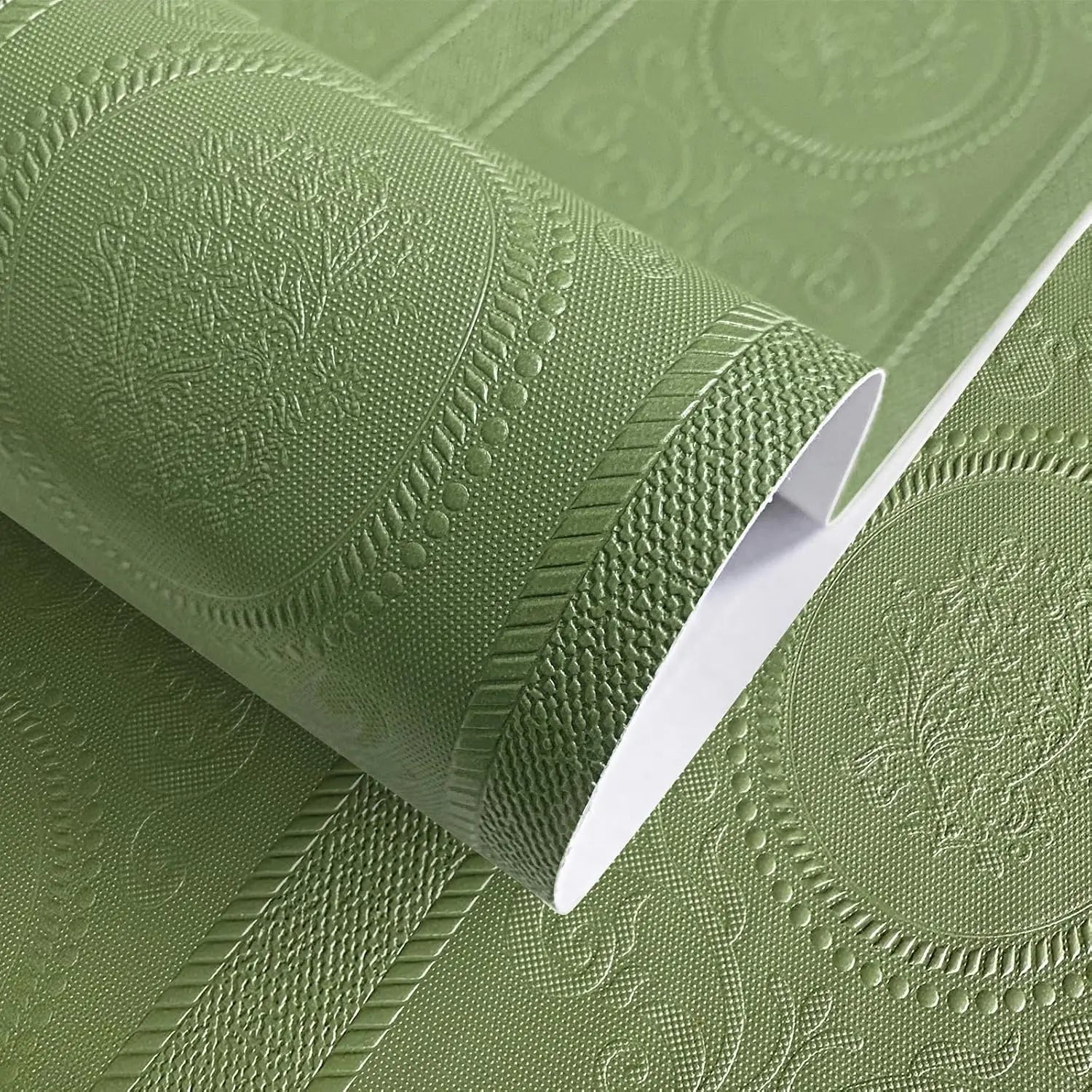 3D Green Embossed Peel and Stick Wallpaper Damask Textured Self Adhesive Wallpaper Modern Floral  Contact Paper for Living Room