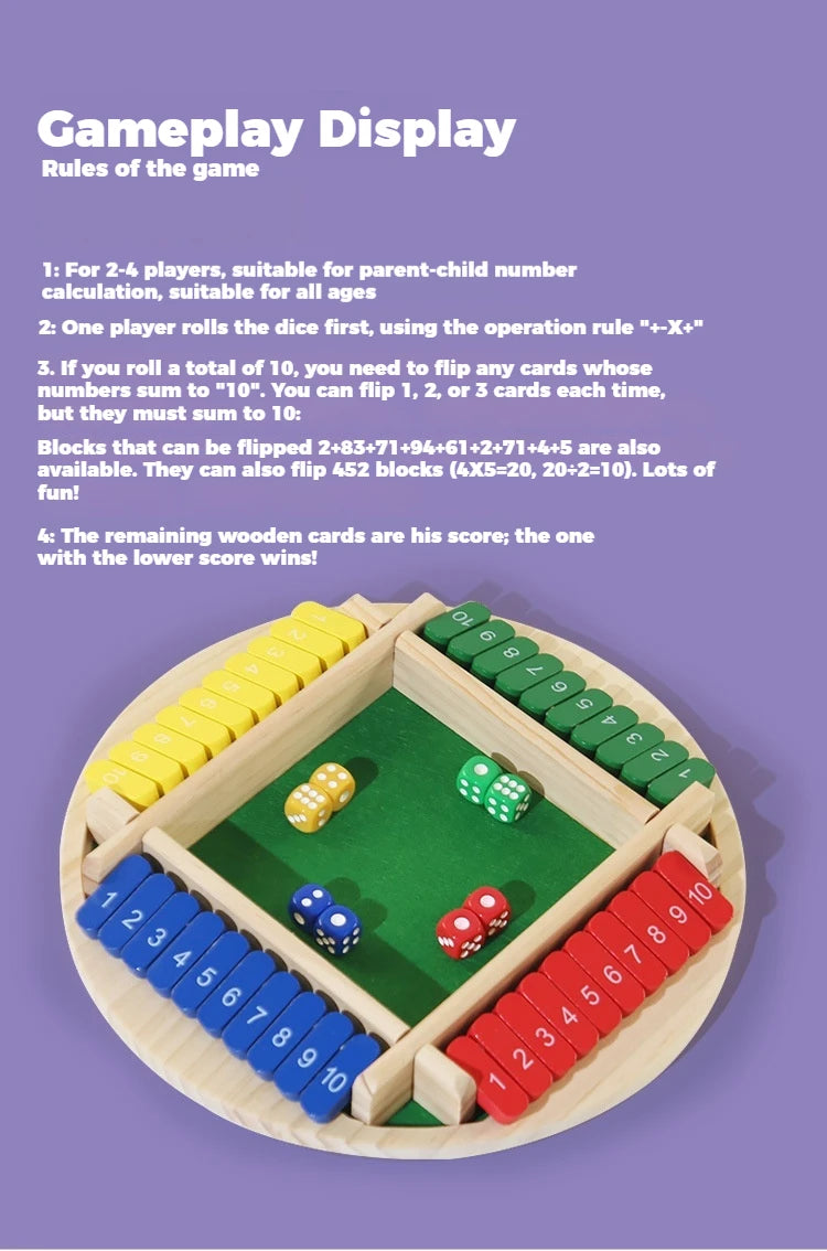 Round Flipping Game, Wooden Number Game, Shut The Box Dice Game - Parent-Child Board Game, Bar Party, Leisure Gambling Game