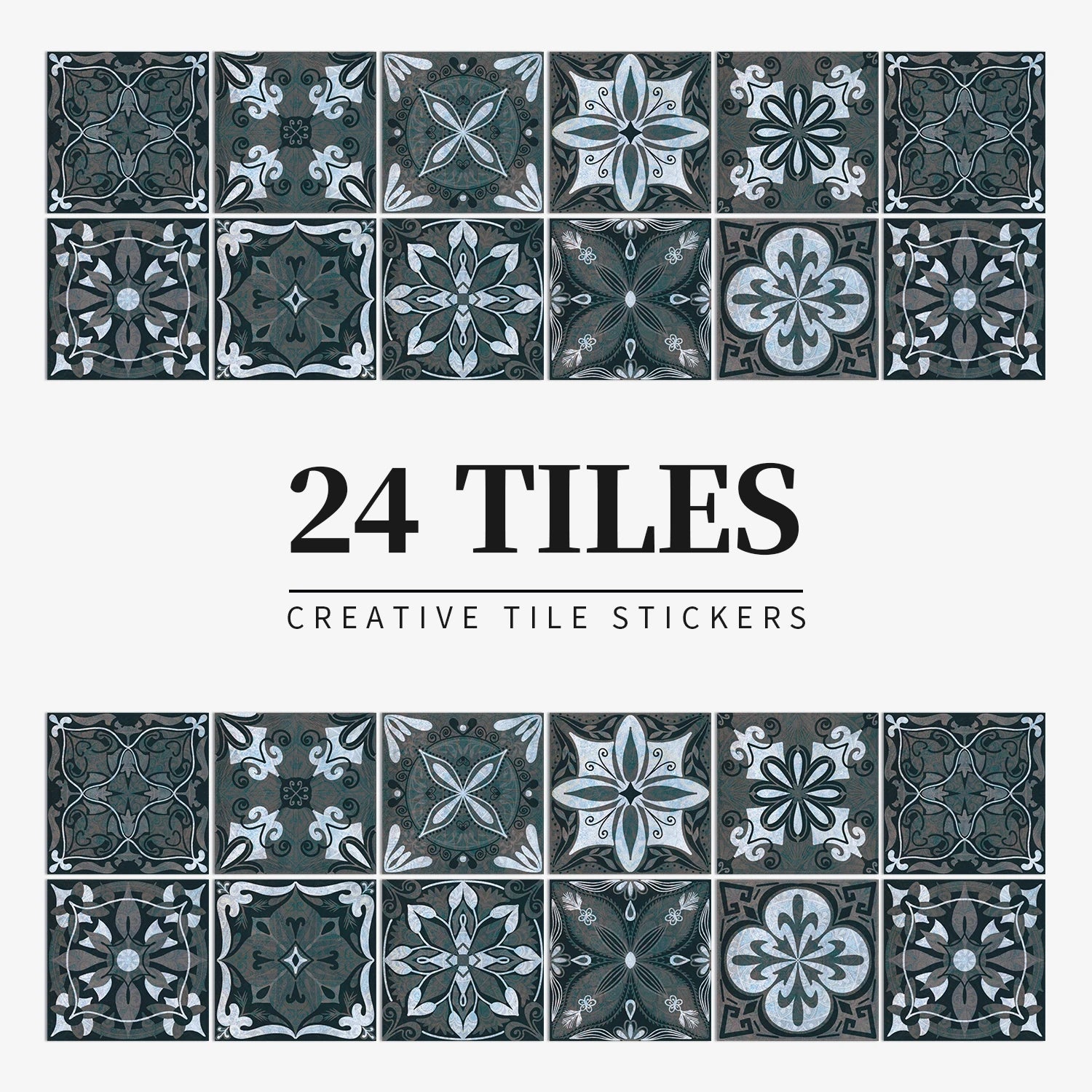 24Pcs European retro style Art Tile Wall Stickers With Self Adhesive Removable Bathroom Kitchen Waterproof Pvc Decal Wallpaper