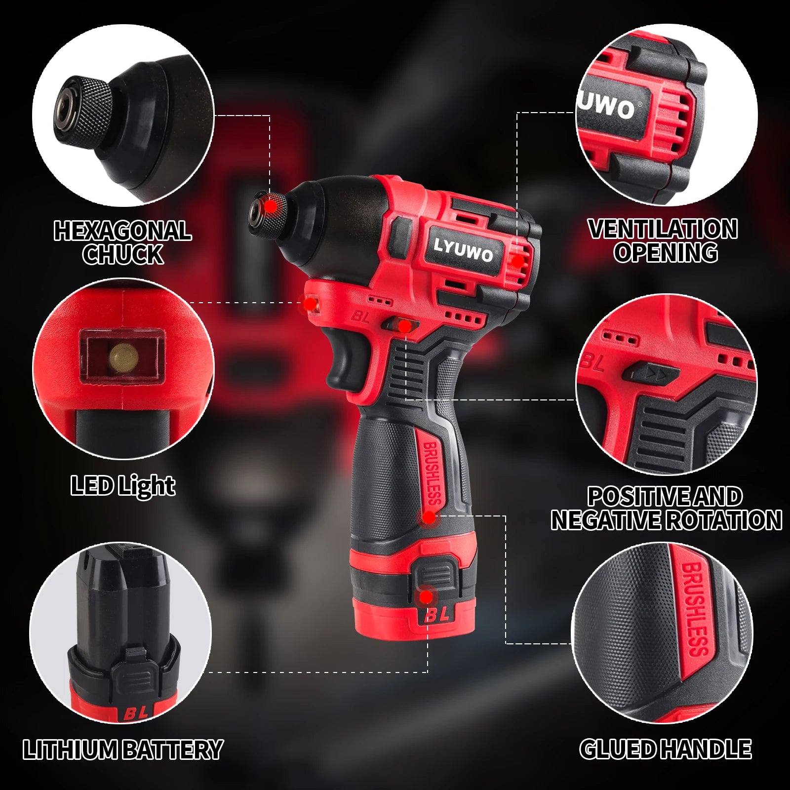 21V LYUWO Cordless Electric Screwdriver/Impact Wrench: Brushless, Rechargeable, LED Light, Fits Makita Battery