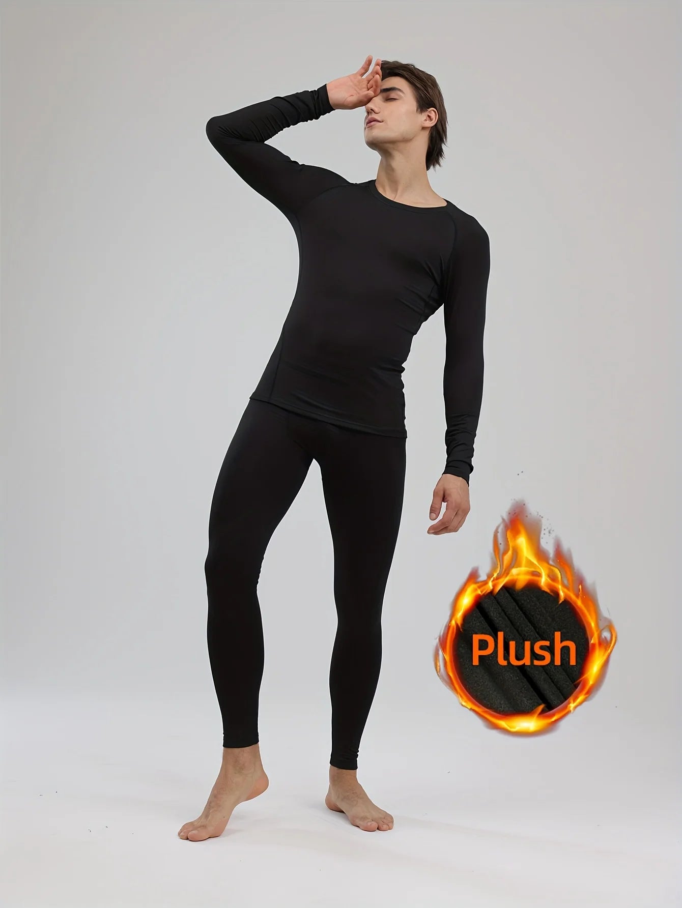 Sports thermal underwear set, quick drying thermal jacket and elastic compression pants, suitable for outdoor sports, home warm