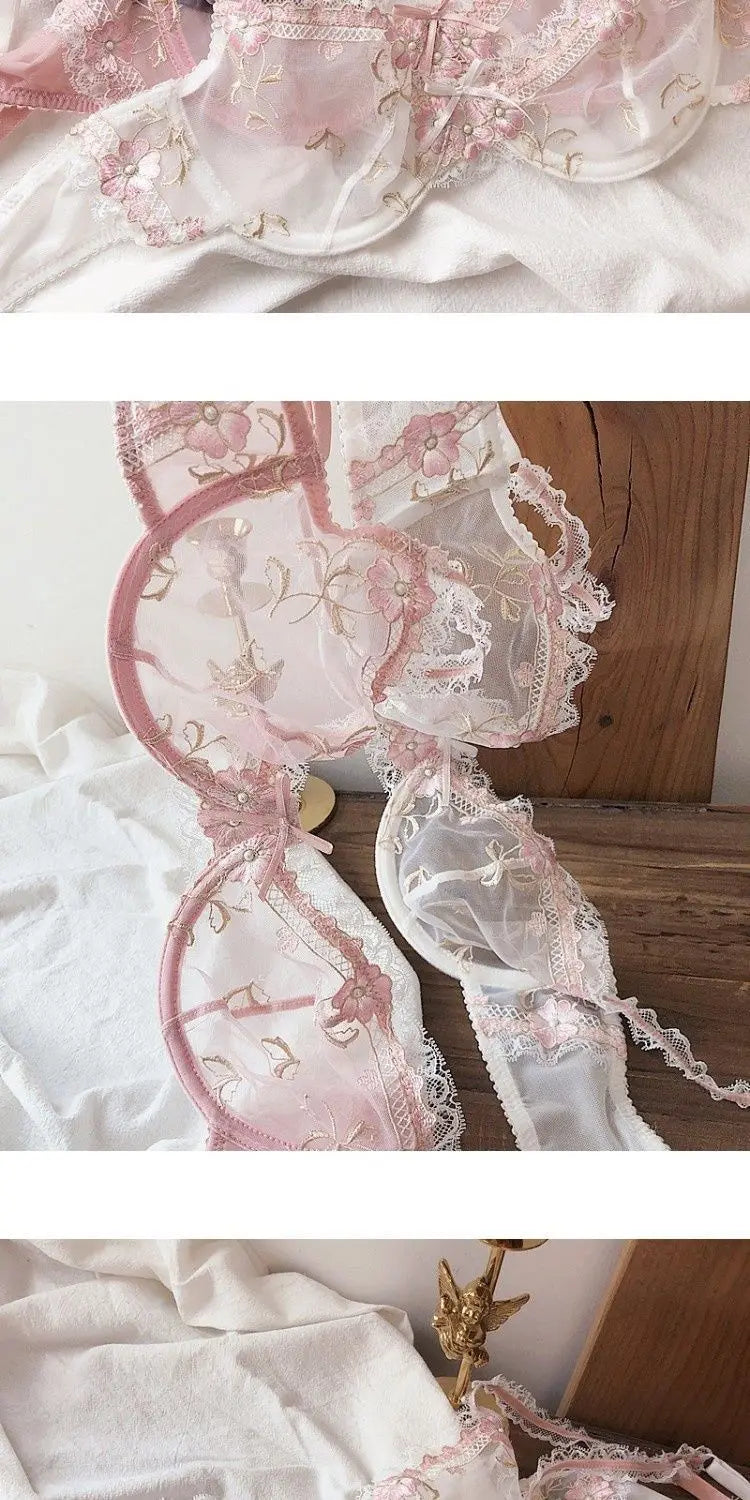 Women's Sexy White French Patterned Sheer Lace Bra