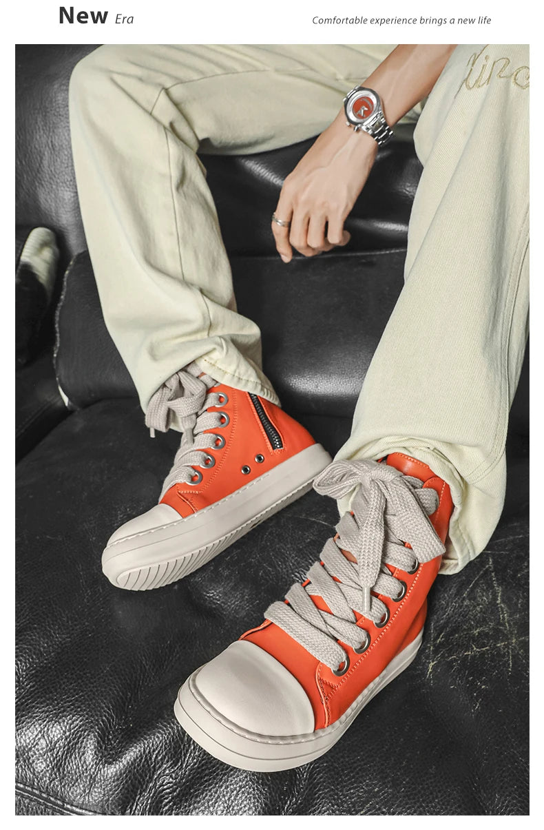 Unisex Autumn Winter High-Top Orange Sneakers Fashion