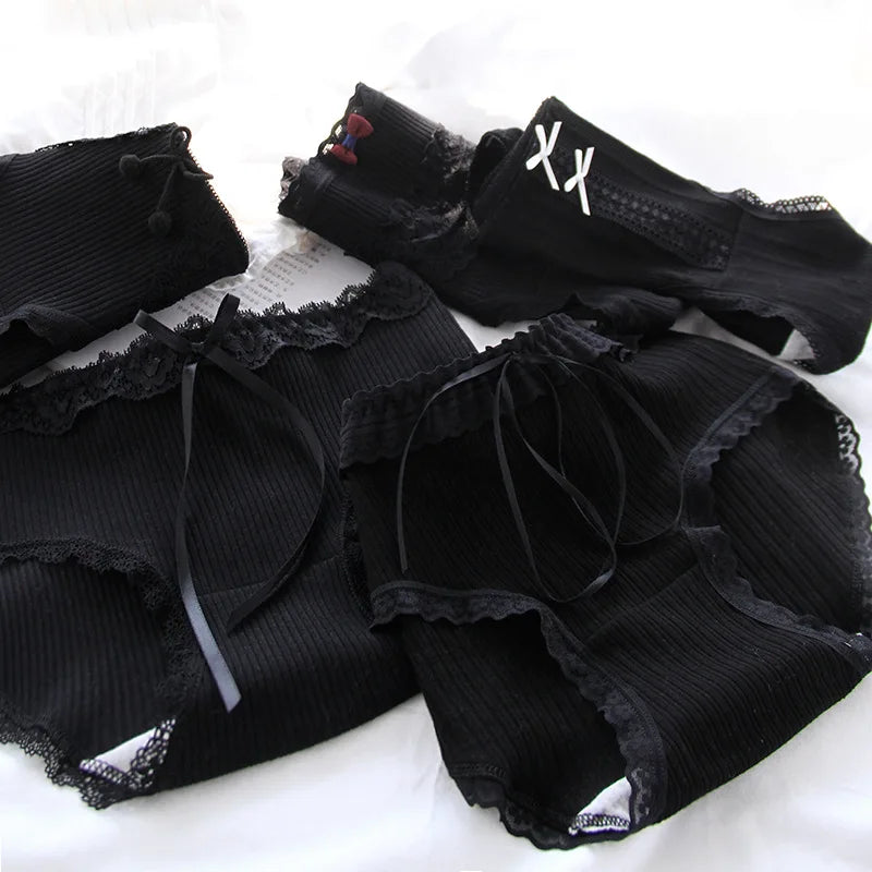 Women's Cotton Panties - White Lace, Seamless, 5 Pieces