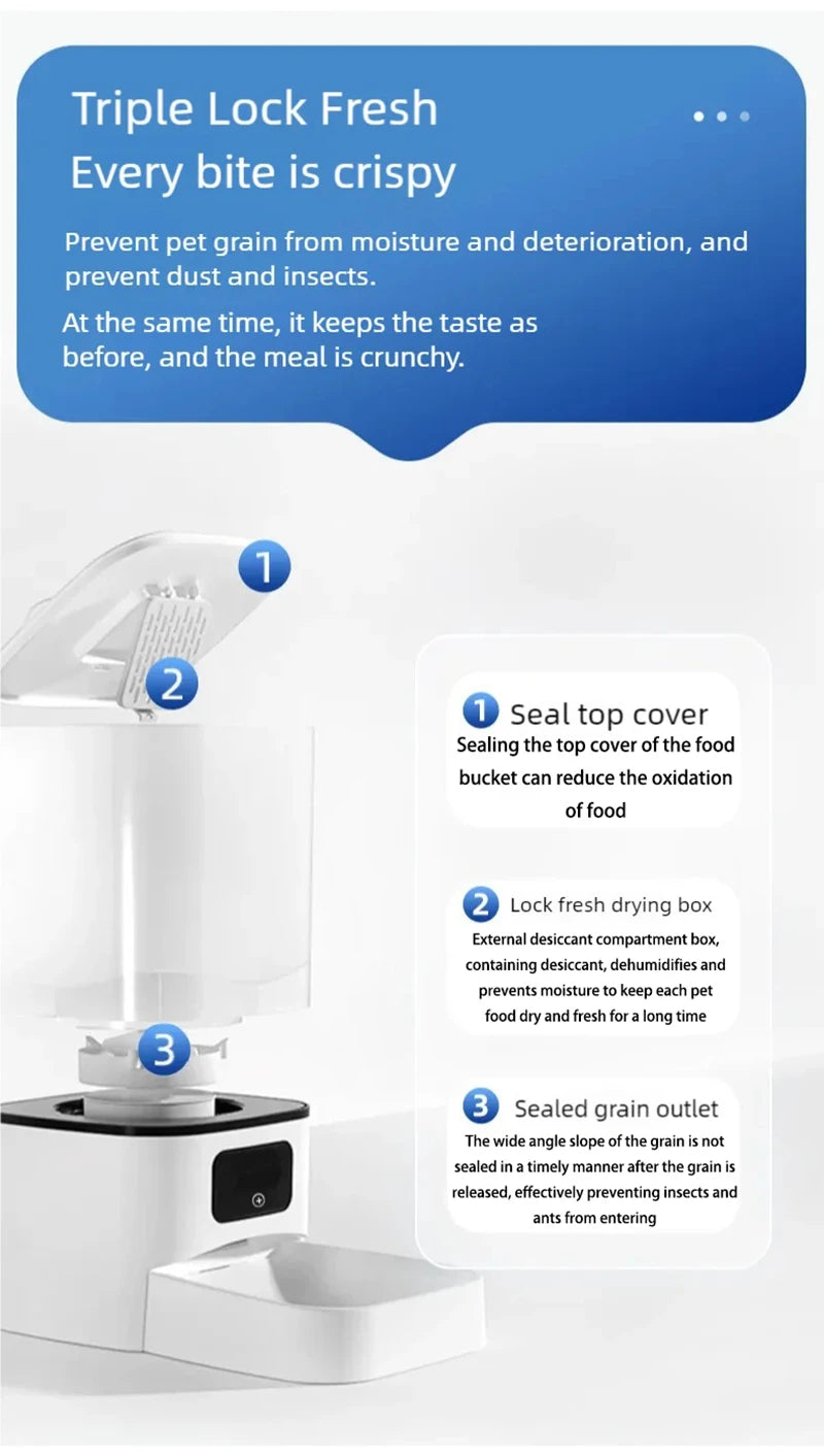 New 6L automatic pet feeder with adjustable camera and cat food intelligent back-to-back feeding machine