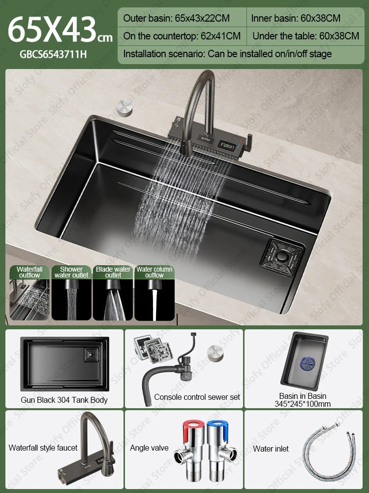 304 Stainless Steel Kitchen Sink Black Single Bowl Thickened Material Wear-Resistant Vegetable Workstation Drainage Accessories - Daisan Mart