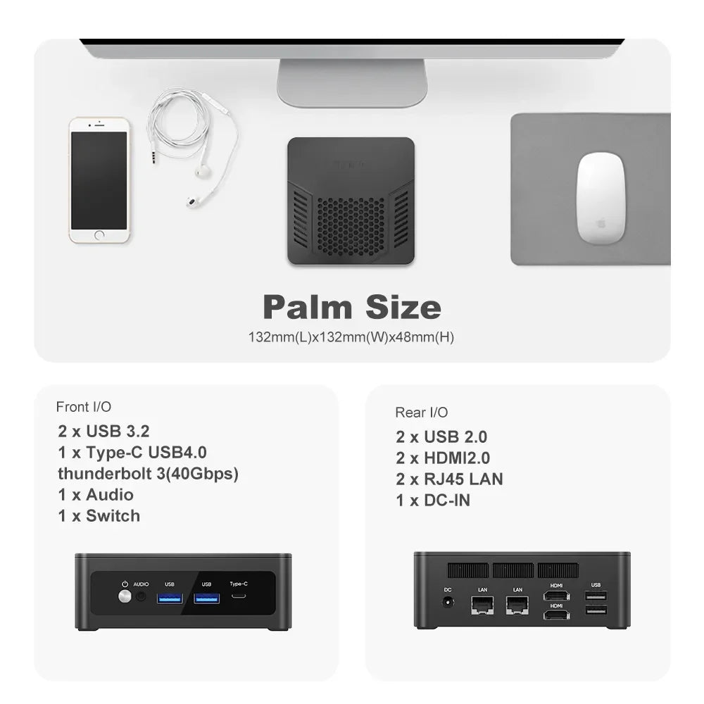 New Solid Mini PC TOPC AMD Ryzen 9 8945HS R7 8845HS USB4.0 Dual LAN 2xDDR5 PCIe4.0 Windows 11 Pocket Gaming Mini Computer WiFi6E