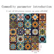 24pcs Morocco Style Colorful Retro Tiles Wall Sticker Kitchen Bathroom Tile Waist Line Wallpaper PVC Waterproof Art Mural