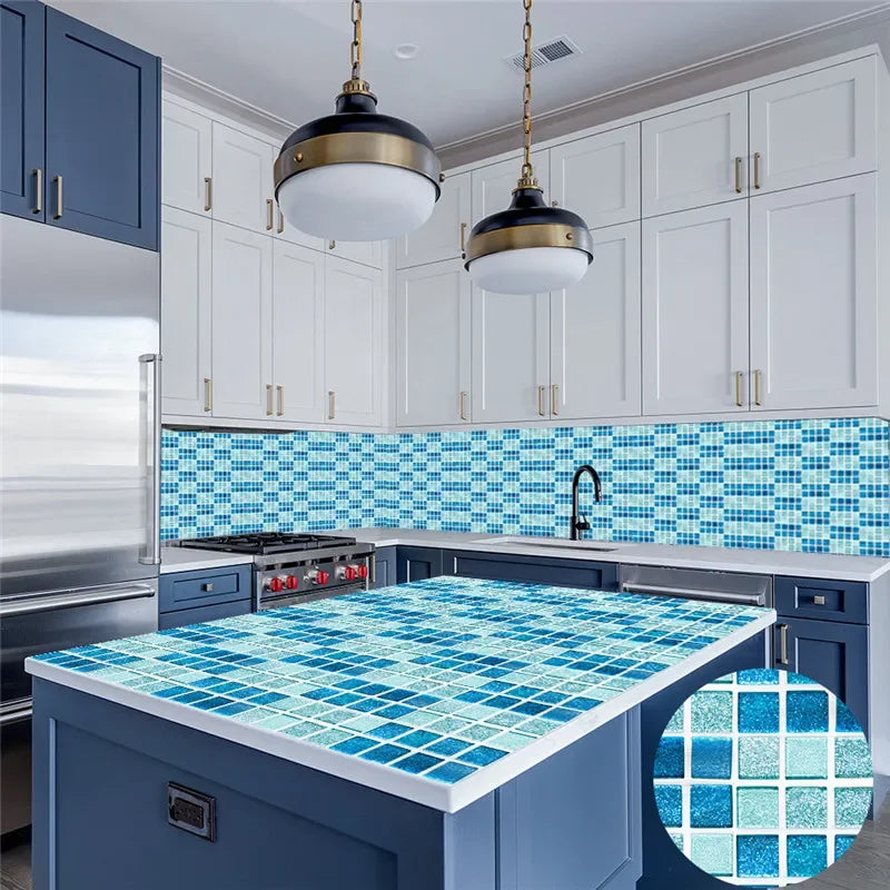10pcs/set Marble Mosaic Tiles Wall Sticker Transfers Flat Covers for Kitchen Bathroom Stitching Stickers Self-adhesive Removable