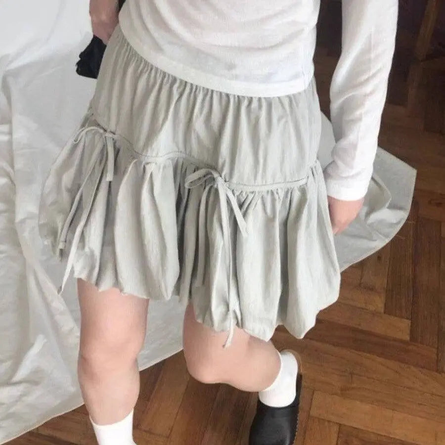 Yedinas Gothic Ball Gown Mini Skirt Women Summer 2024 Bow Korean Fashion Elastic Waist Pleated Short Skirt For Women Y2k Chic - Daisan Mart