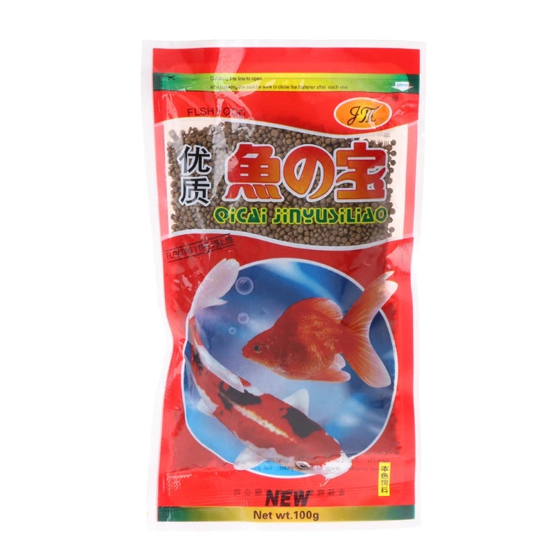 Bao thức ăn cá màu đỏ, chữ Nhật, có hình cá vàng và cá koi.