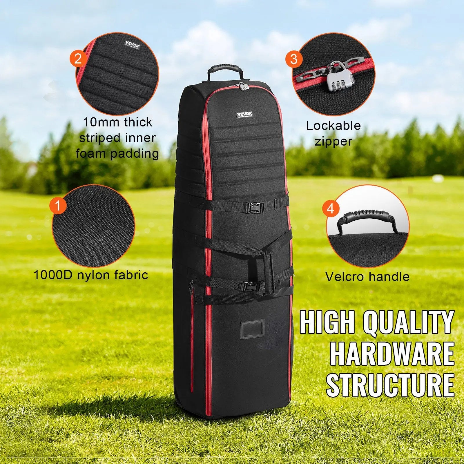 1000D Nylon Travel Golf Bag with Wheels