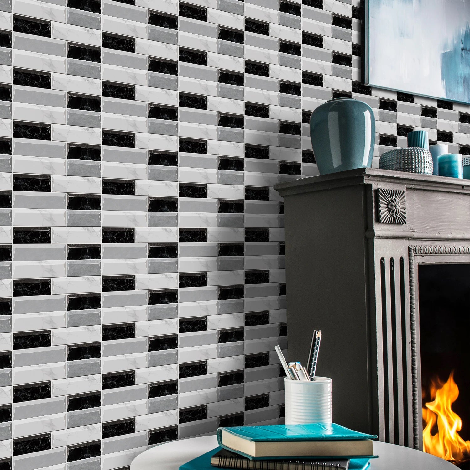 Waterproof Self Adhesive Removable 3D DIY Modern Grayish White Marble Tile Wall Sticker Bathroom Kitchen Cupboard Home Decor