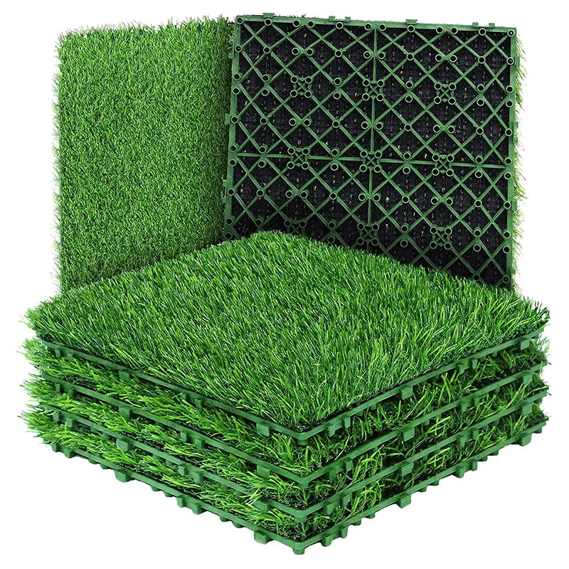10 Pcs 12 Inchx12 Inch Realistic Grass Turf Tile Interlocking Square Artificial Grass Mat Grass Flooring Tiles for Garden Decor