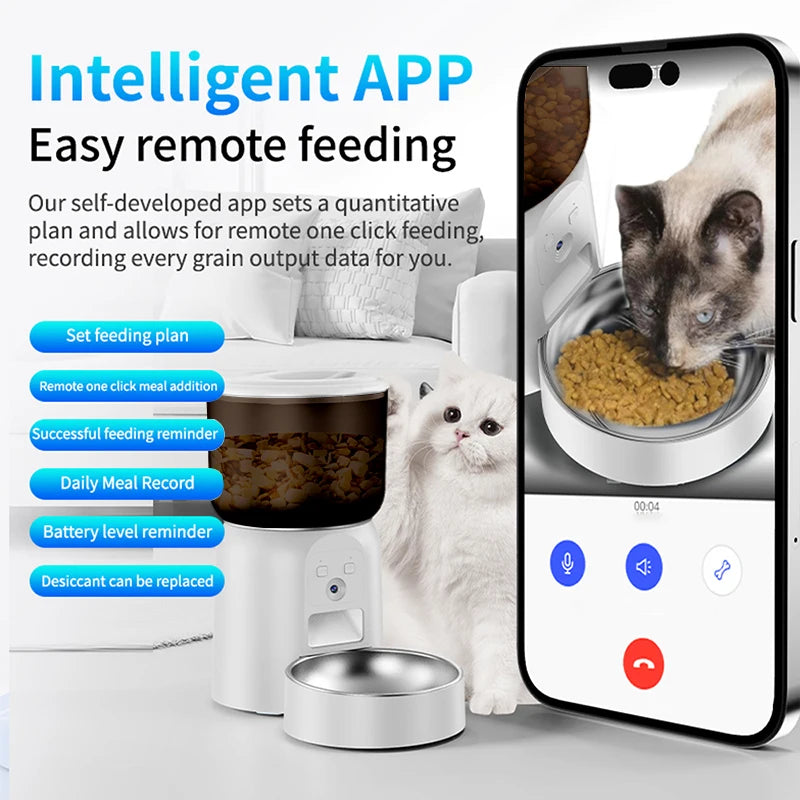 Smart Feeder 3L: HD Camera &amp; Stainless Steel Bowl, Has App